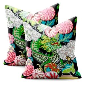 Chinoiserie Dragon Print Pillow Covers - Set of 2 - Chiang Mai Design